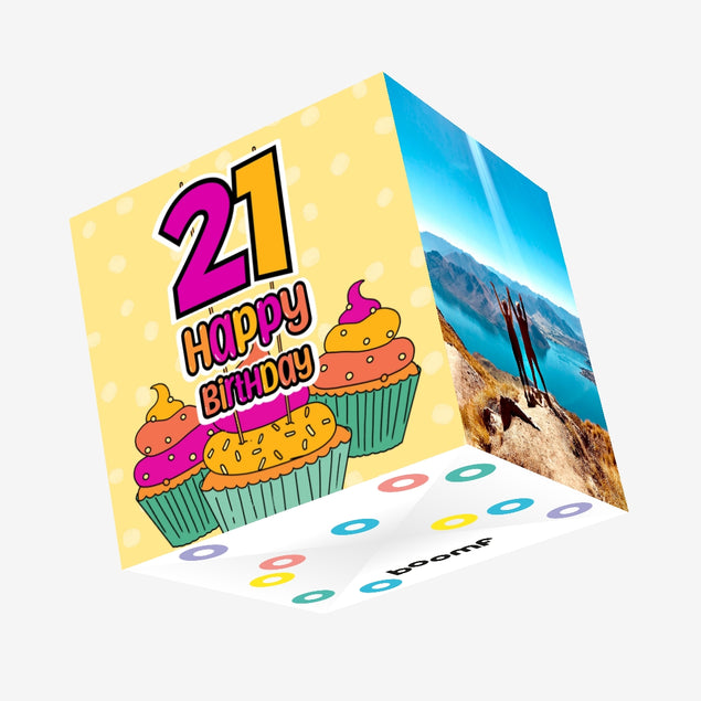Happy 21st Birthday Daughter Pile Of Cupcakes Confetti-exploding Greetings Card
