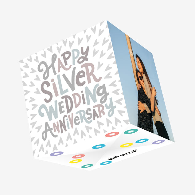 Little Hearts Silver Wedding Anniversary Confetti-exploding Greetings Card