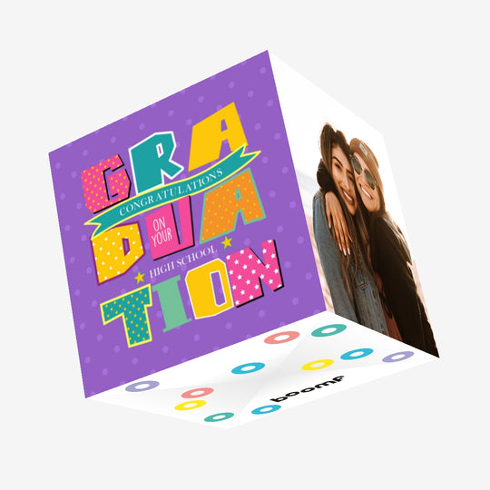 Colorful High School Graduation Confetti-exploding Greetings Card