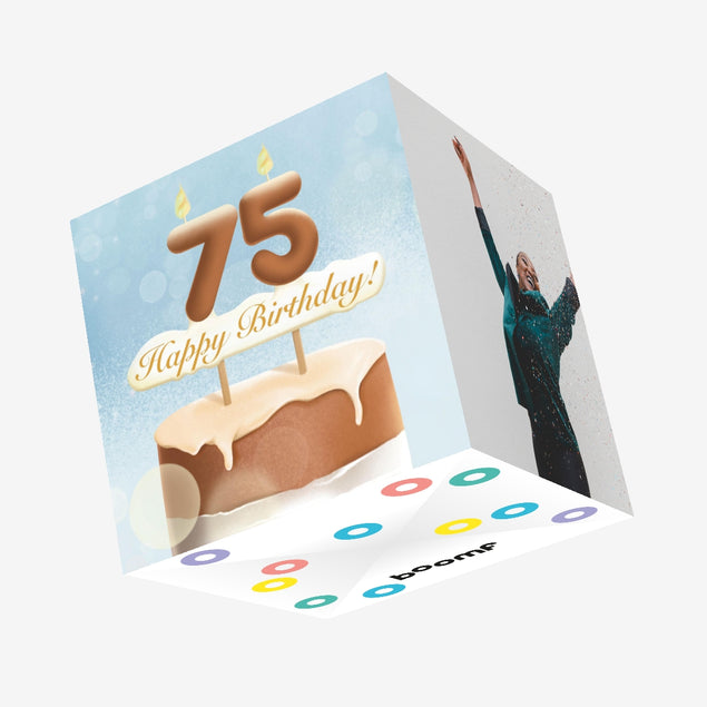 75th Happy Birthday Cake Confetti-exploding Greetings Card