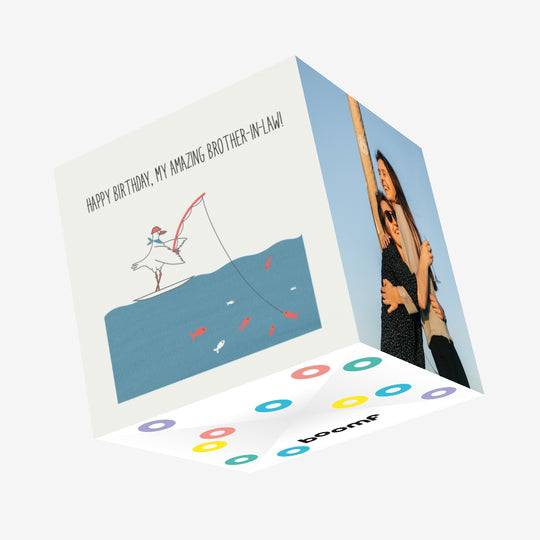 Fishing Seagull Happy Birthday Brother-in-low Confetti-exploding Greetings Card