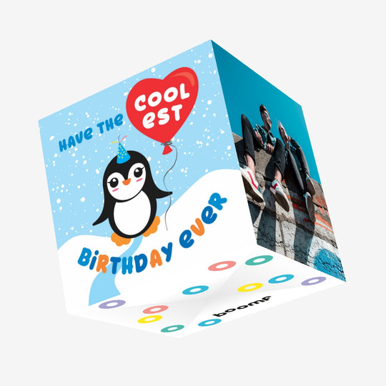Penguin With Balloon Happy Birthday Confetti-exploding Greetings Card