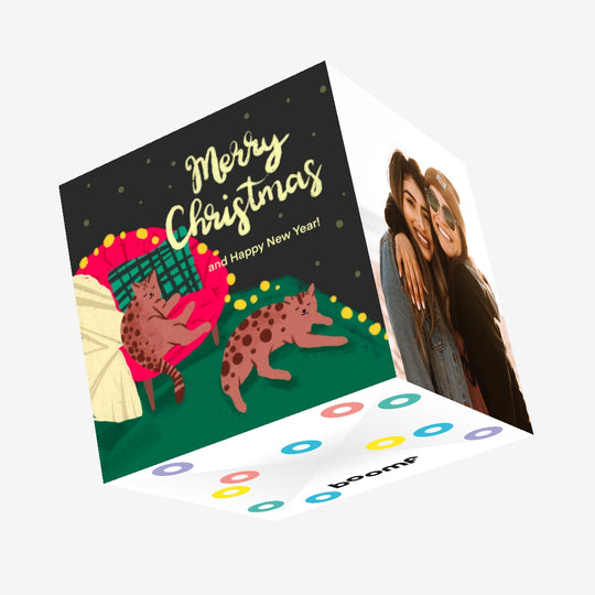 Cute Cats Merry Christmas And Happy New Year Confetti-exploding Greetings Card