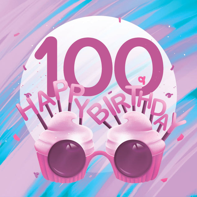 Happy 100th Birthday Cupcake Glasses Card