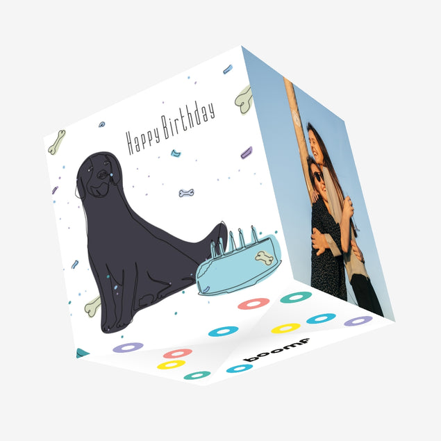 Black Labrador With Food Happy Birthday Confetti-exploding Greetings Card