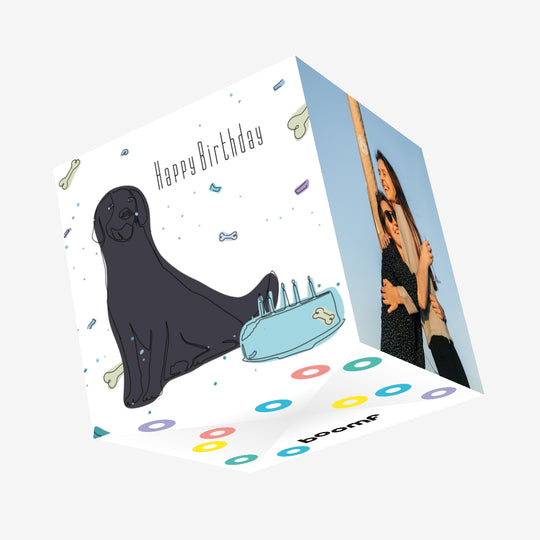 Black Labrador With Food Happy Birthday Confetti-exploding Greetings Card