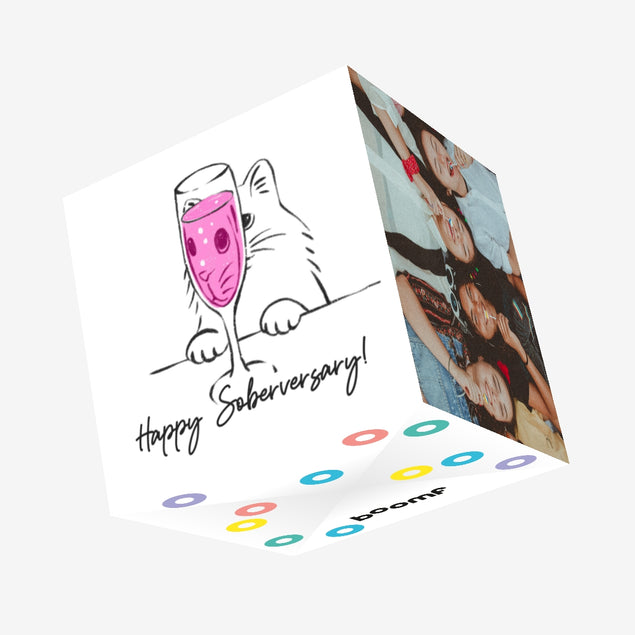 Cute White Cat Happy Soberversary Confetti-exploding Greetings Card