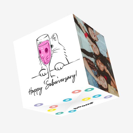 Cute White Cat Happy Soberversary Confetti-exploding Greetings Card