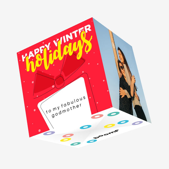 Happy Winter Holidays Fabulous Godmother Confetti-exploding Greetings Card