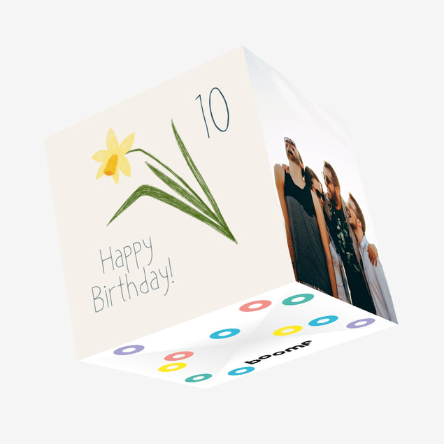 Cute Yellow Flower Happy 10th Birthday Confetti-exploding Greetings Card