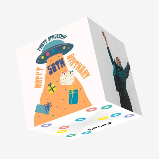 Party Spaceship Happy 58th Birthday Confetti-exploding Greetings Card