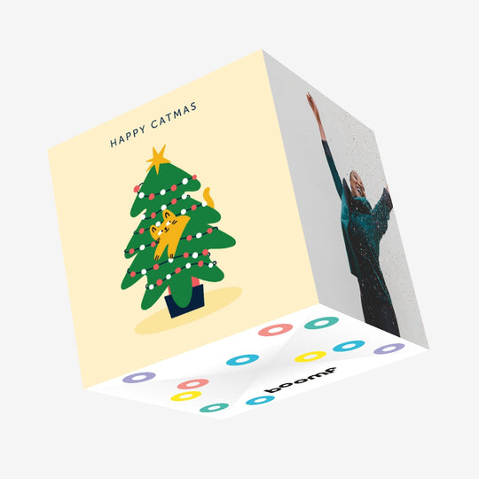 Funny Cat In Tree Christmas Confetti-exploding Greetings Card