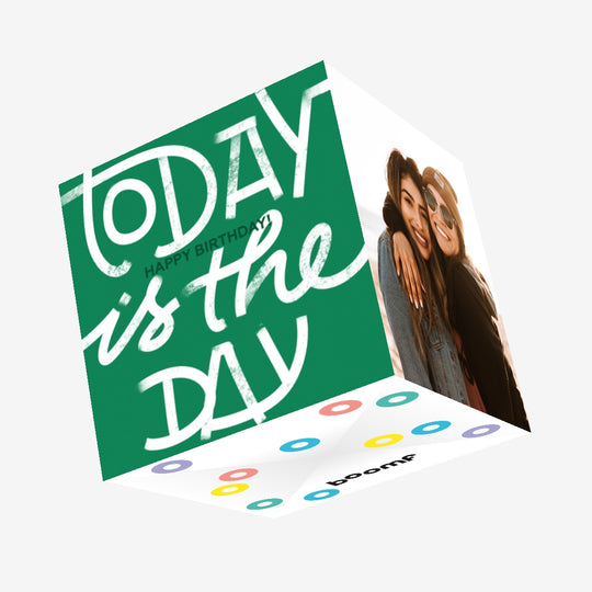 Happy Birthday Today Is The Day Green Confetti-exploding Greetings Card