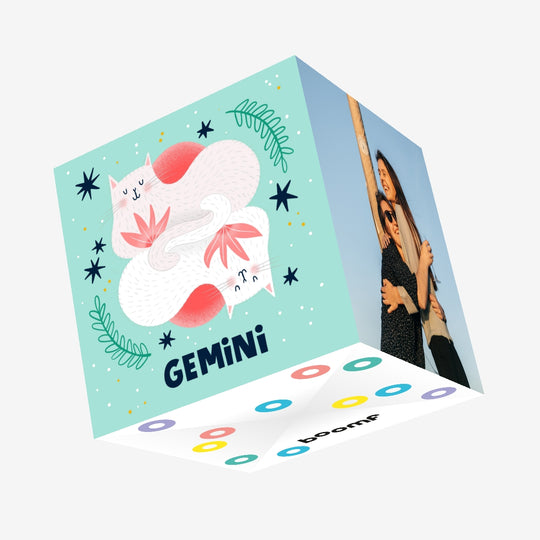 Gemini Cat Star Sign Birthday Confetti-exploding Greetings Card