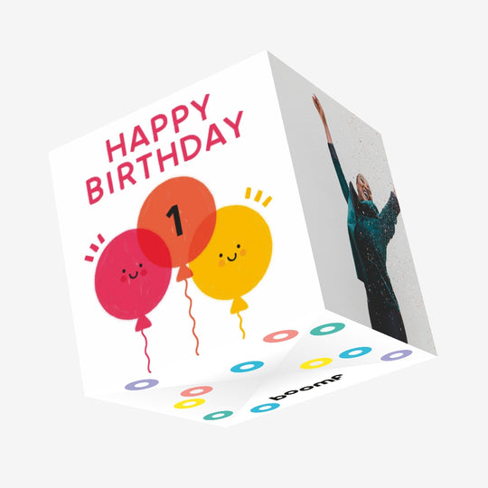 Happy Birthday Balloons Age 1 Confetti-exploding Greetings Card