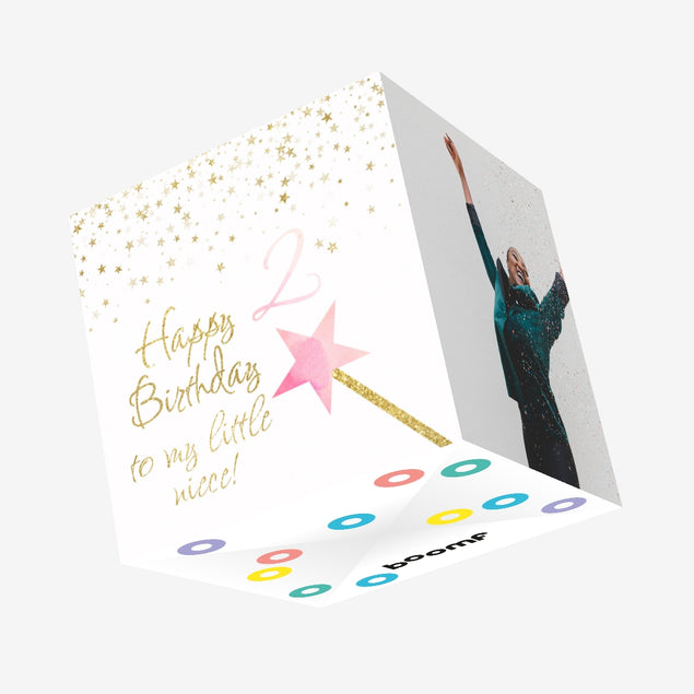 Magic Wand Happy 2nd Birthday Niece Confetti-exploding Greetings Card