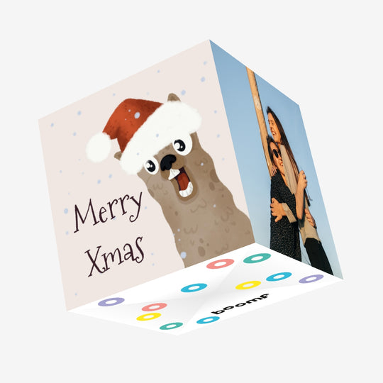 Merry Christmas Funny Llama Confetti-exploding Greetings Card