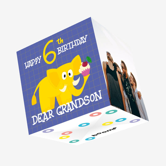 Elephant With Cupcake Happy 6th Birthday Grandson Confetti-exploding Greetings Card