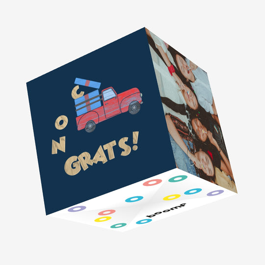 Blue Background Car With Gift Congrats Confetti-exploding Greetings Card