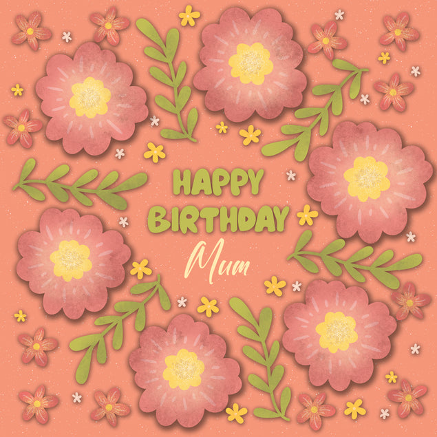 Beautiful Peach Floral Print Happy Birthday Mum