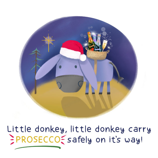 Little Donkey Prosecco Christmas Card Greeting Card - 1