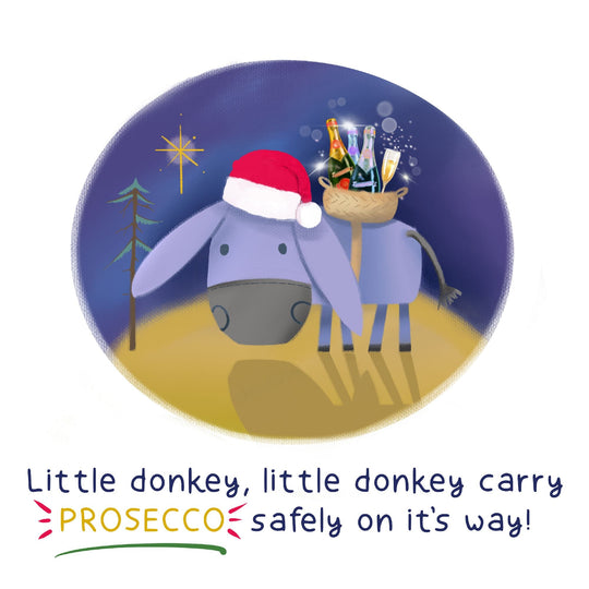 Little Donkey Prosecco Christmas Card