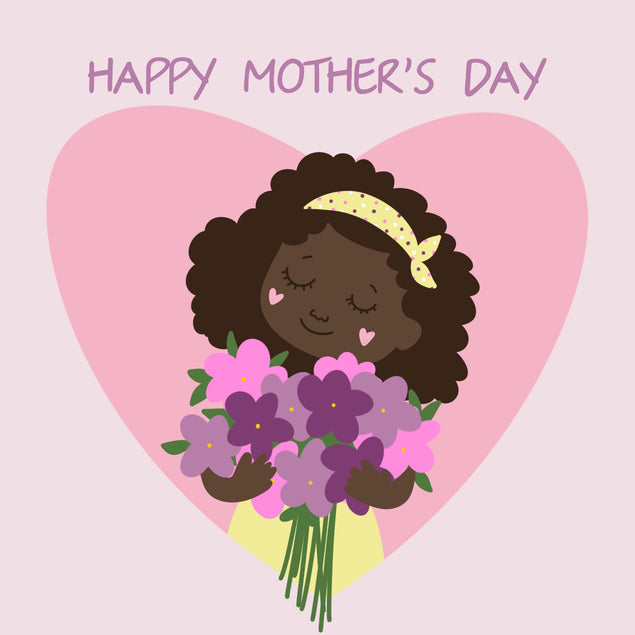 Cute Girl With Flowers Happy Mother's Day Card Season_Mother’s Day, Theme_Black