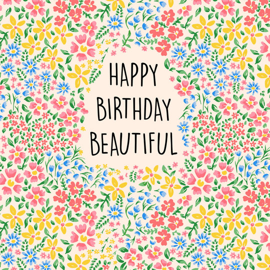 Happy Birthday Beautiful Colourful Flowers Card