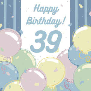 Happy 39th Birthday Balloons Card