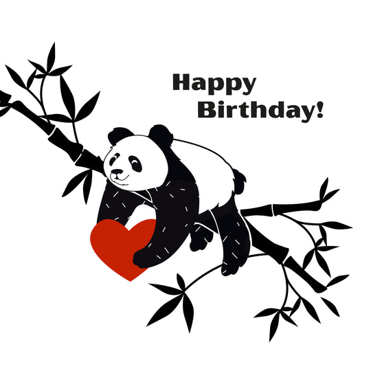 Black Panda With Heart Happy Birthday