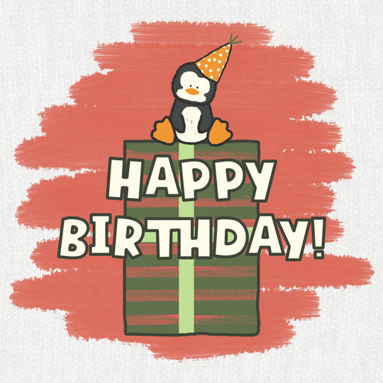 Cute Penguin On A Gift Happy Birthday