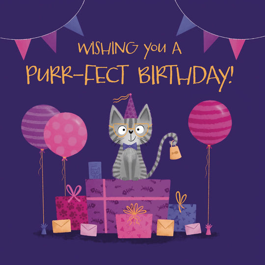 Cute Cat And Gifts Birthday Card