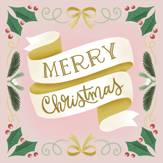 Merry Christmas Ribbon Pink Card