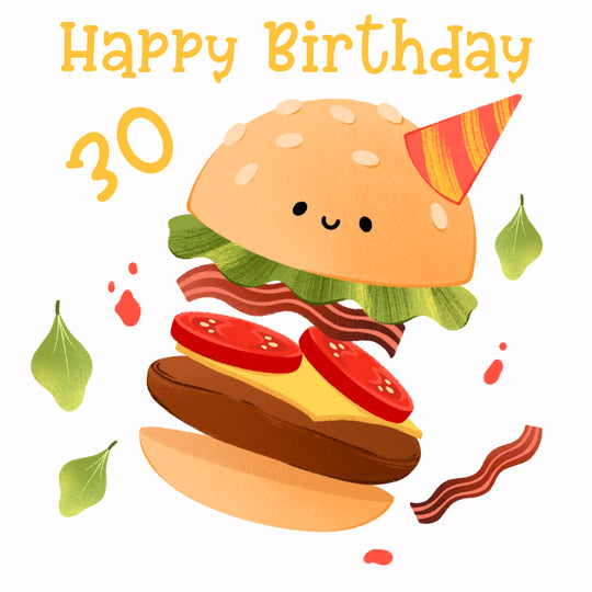Cute Smiling Burger Happy 30th Birthday