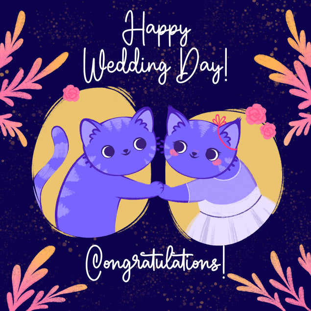 Happy Wedding Day Congratulations Cute Blue Cats