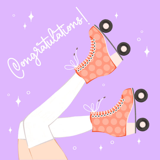 Purple Background Roller Skates Congratulations