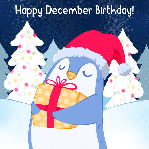 Little Penguin In Red Hat Happy December Birthday