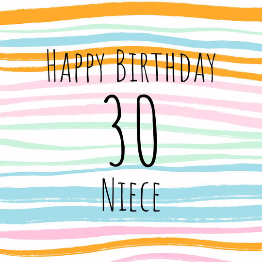 30th Happy Birthday Stipes Niece Card