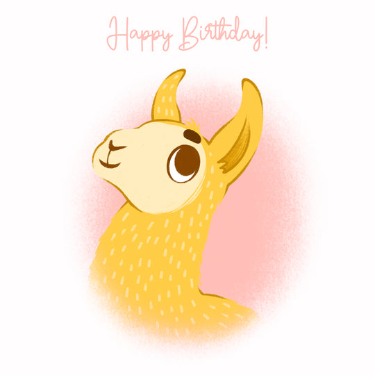 Yellow Llama On The Pink Background Happy Birthday