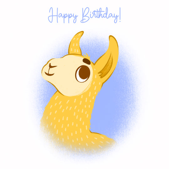 Yellow Llama On The Blue Background Happy Birthday