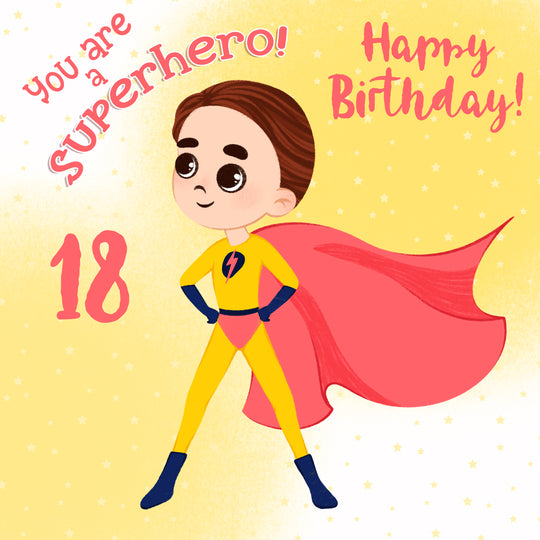 Yellow Background Superhero Happy 18th Birthday