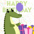 Happy Birthday Cute Crocodile With A Balloon