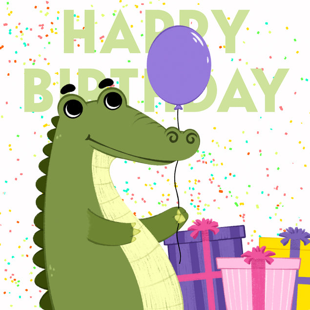 Happy Birthday Cute Crocodile With A Balloon