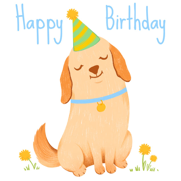 Happy Birthday Golden Retriever And Dandelions