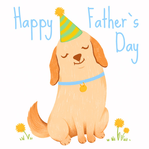 Happy Father's Day Golden Retriever And Dandelions