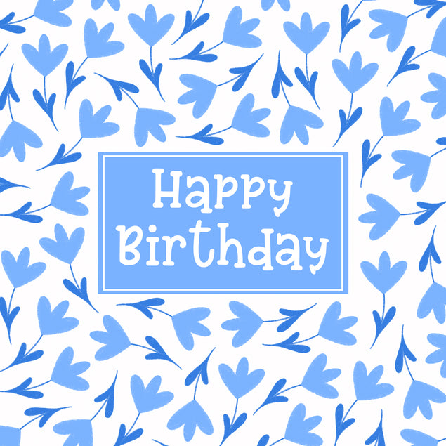 Blue Lovely Floral Print Happy Birthday