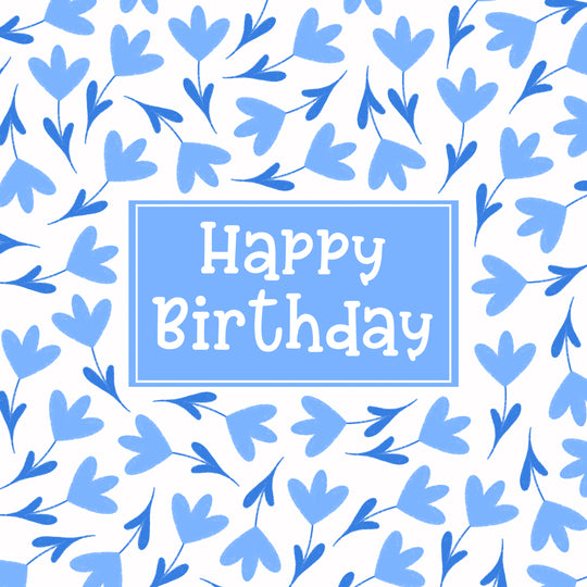 Blue Lovely Floral Print Happy Birthday