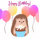 Hedgehog With Cake And Pink Balloons Happy Birthday