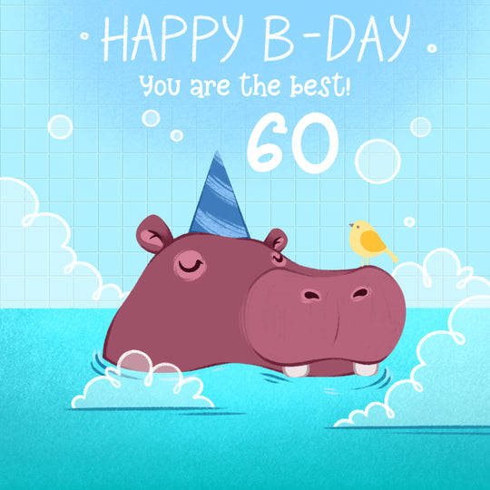 Festive Hippo Blue Background Happy 60th Birthday You're The Best