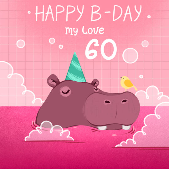 Festive Hippo Happy 60th Birthday My Love